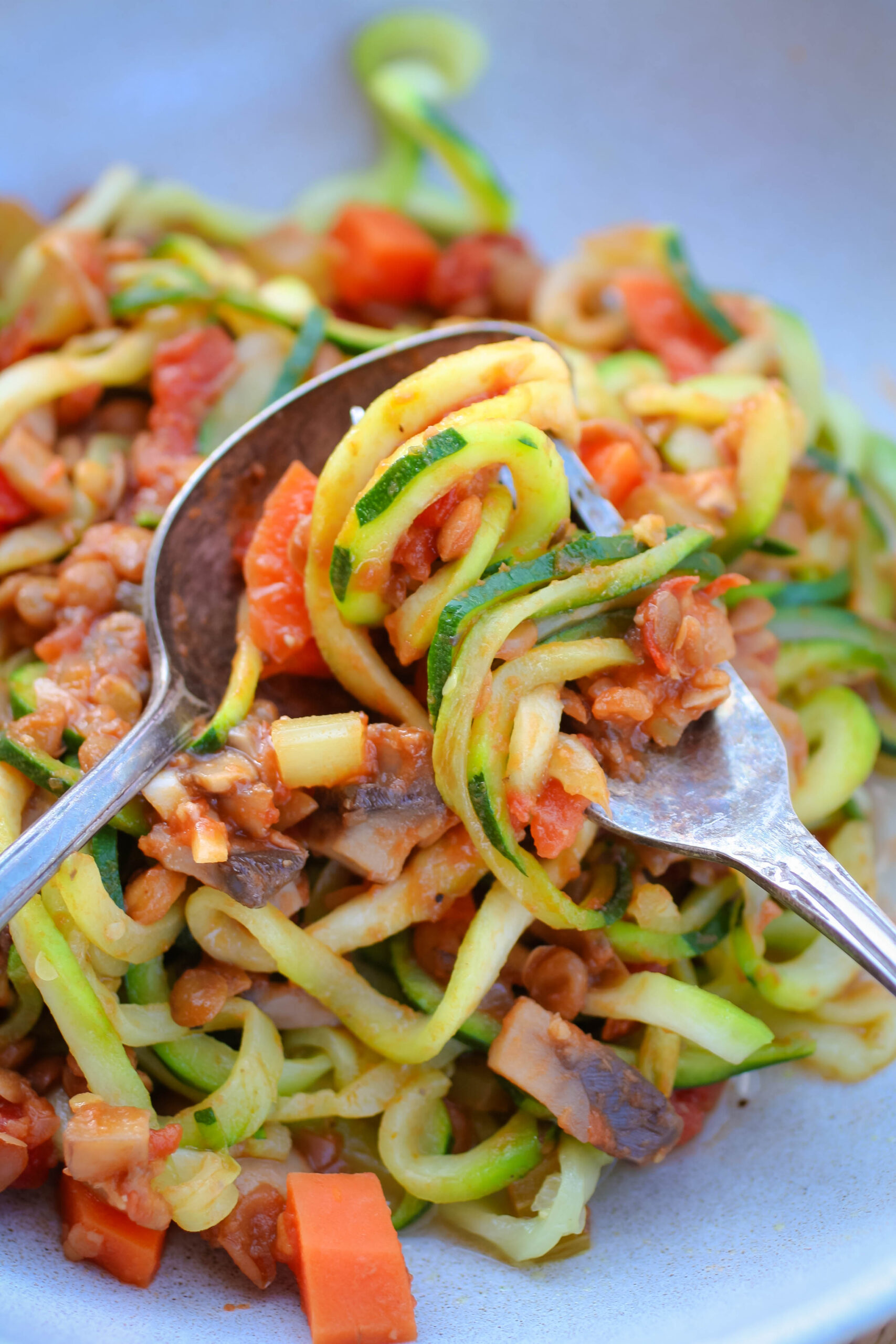Vegetable-Lentil Bolognese with Zucchini Noodles