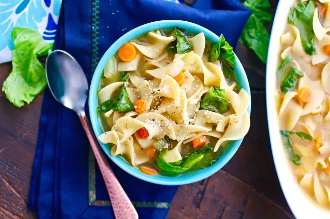 There's nothing like hot soup to help cure your ills! Vegetable Noodle Soup with Greens will do the trick (and it's delicious, too)!