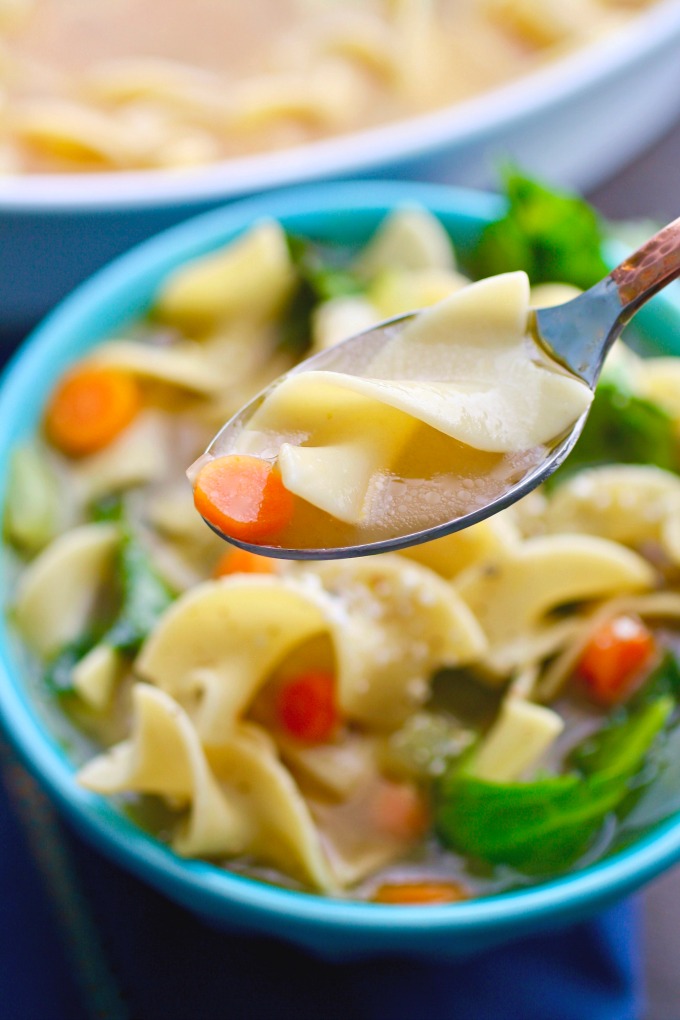 You'll want to dig right in to a bowl of Vegetable Noodle Soup with Greens!