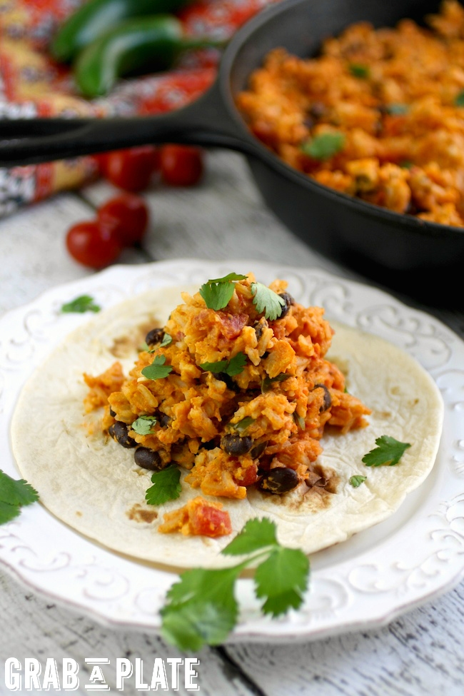 Pile your plate high with Skillet Spanish Rice Scramble for a filling meal