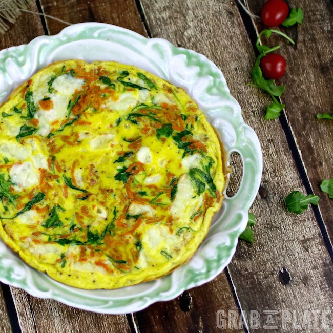 Serve this up on a platter: Sweet Potato and Arugula Frittata with Smoked Mozzarella