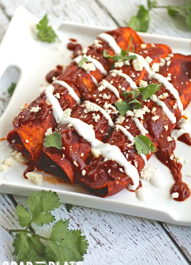 Mushroom and Kale Enchiladas with Red Sauce are not only delicious, but they're pretty on you're plate! These enchiladas are meatless, filling, and flavorful!