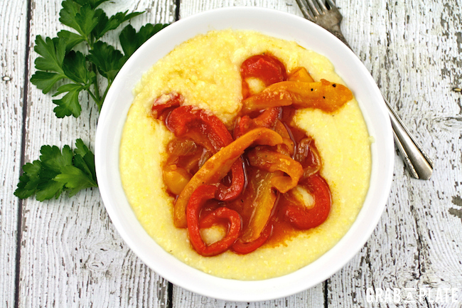 Serve this vegetarian dish of Creamy Polenta with Peppers and Onions for a delightful meal 