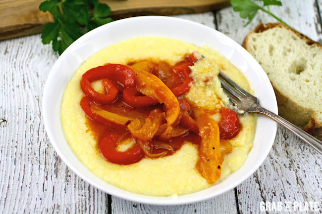 Dig in to a gluten-free, vegetarian meal of Creamy Polenta with Peppers and Onions