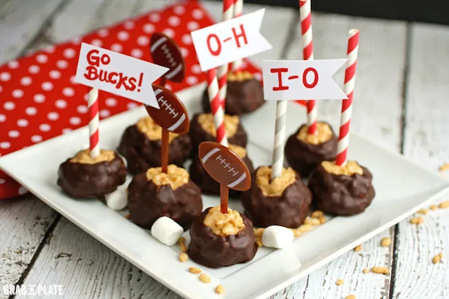 Cheer on your team with Crsipy Marshmallow and Almond Butter Buckeyes