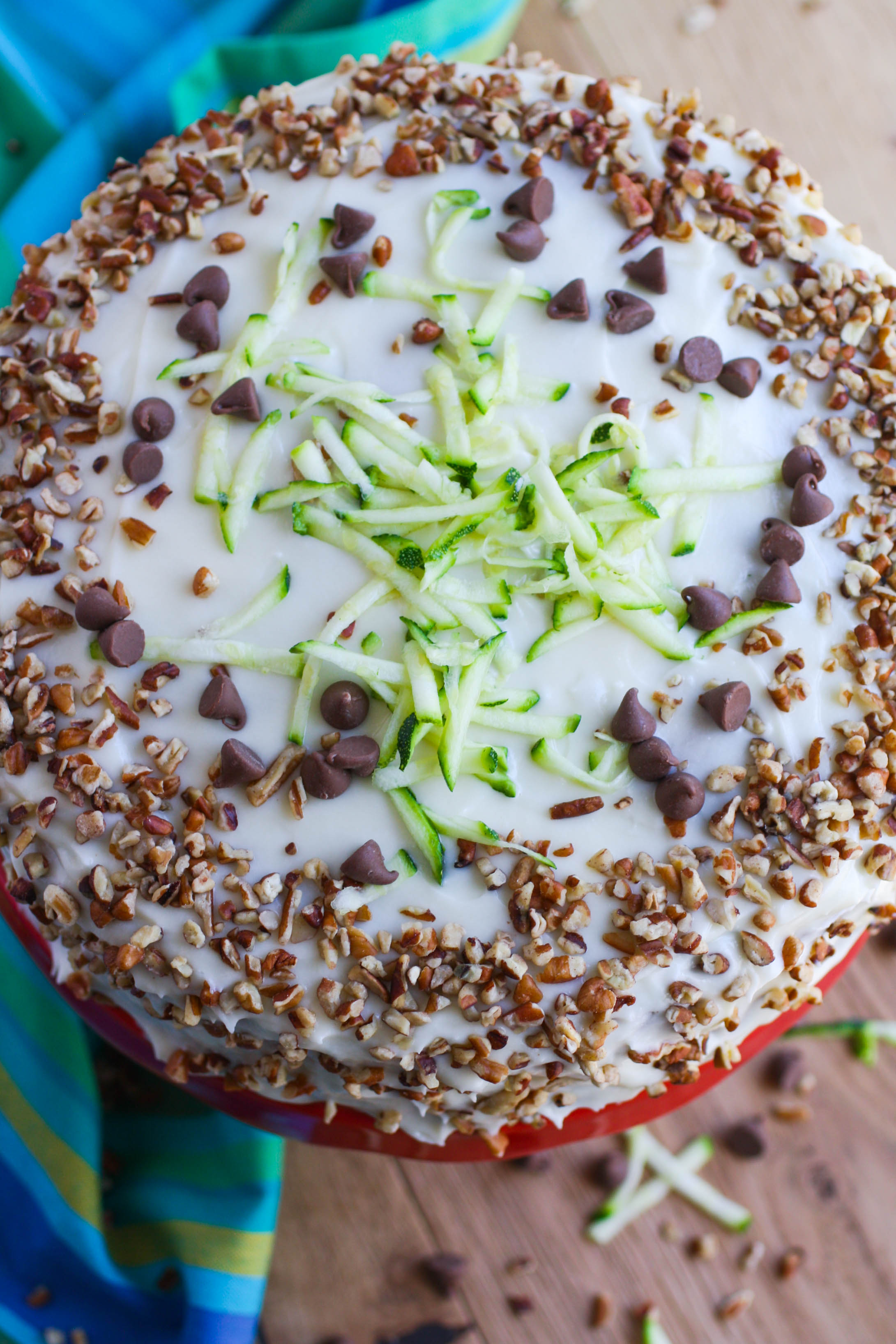 Zucchini-Banana Cake with Cream Cheese Frosting is a fun dessert for the season! You'll love this pretty cake!