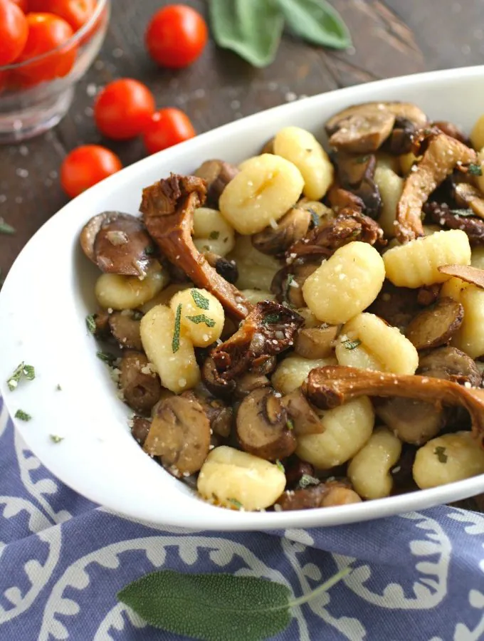 Gnocchi with Sage and Sautéed Mushrooms is a hearty and flavorful meatless dish!