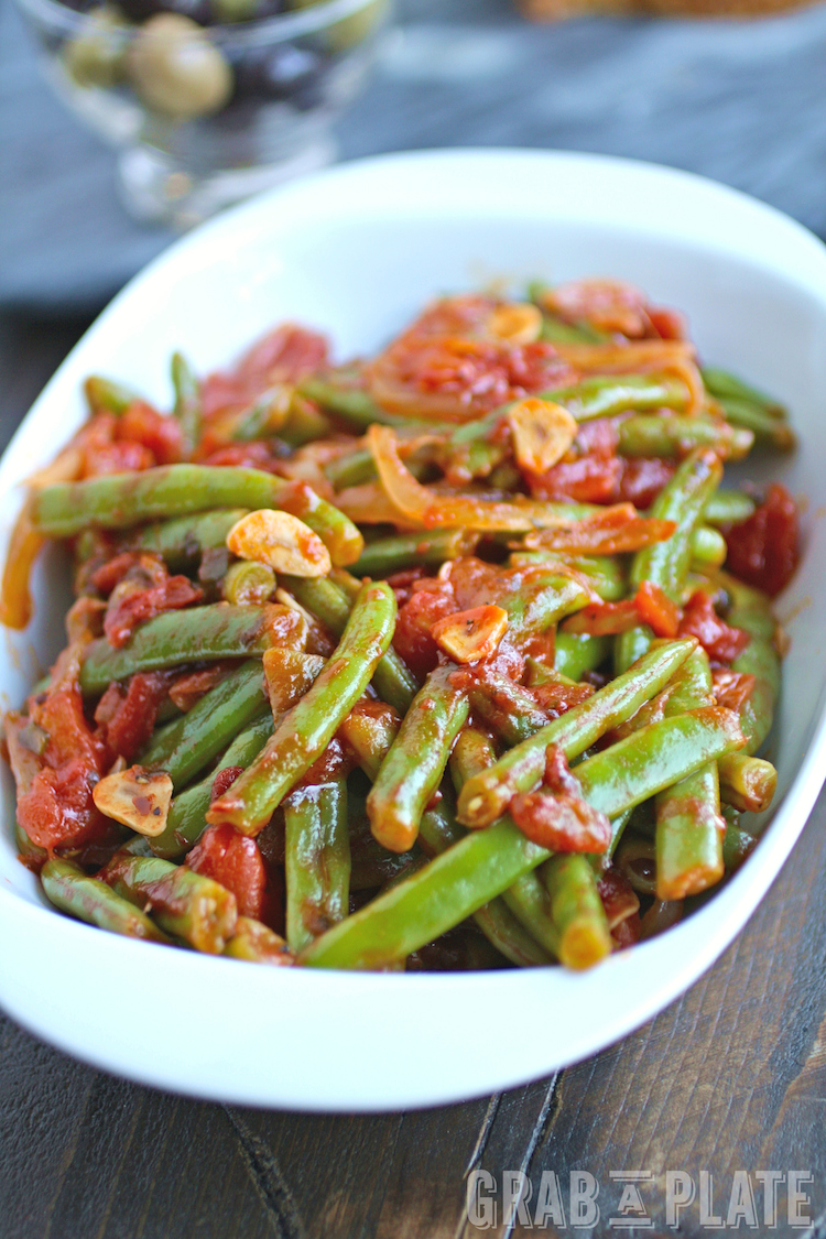 Fresh is best for this side dish of Green Beans in Tomato Sauce.