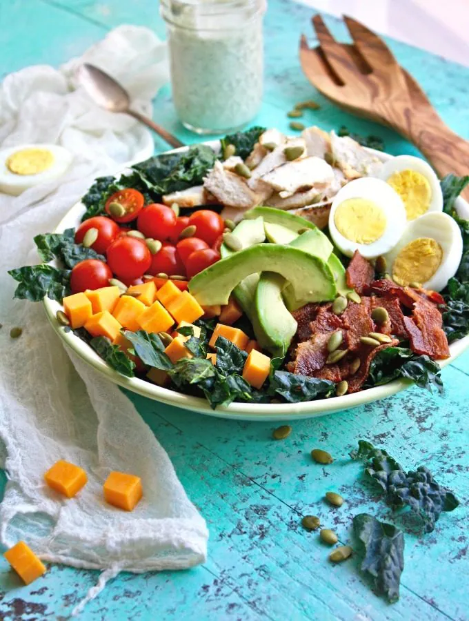 Kale Cobb Salad with Buttermilk Ranch Dressing is a big salad you'll love -- it's big on flavor!