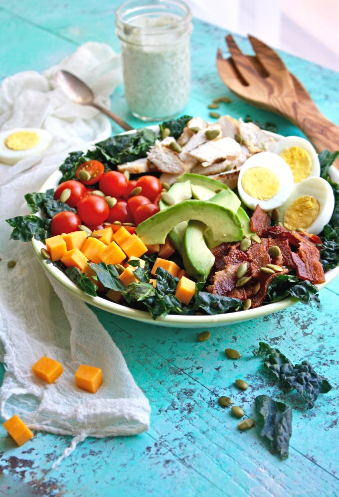 Kale Cobb Salad with Buttermilk Ranch Dressing is a big salad you'll love -- it's big on flavor!