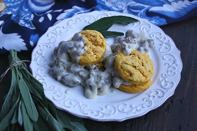 Colors and flavors combine for a great dish: Sausage Gravy and Sweet Potato-Sage Biscuits
