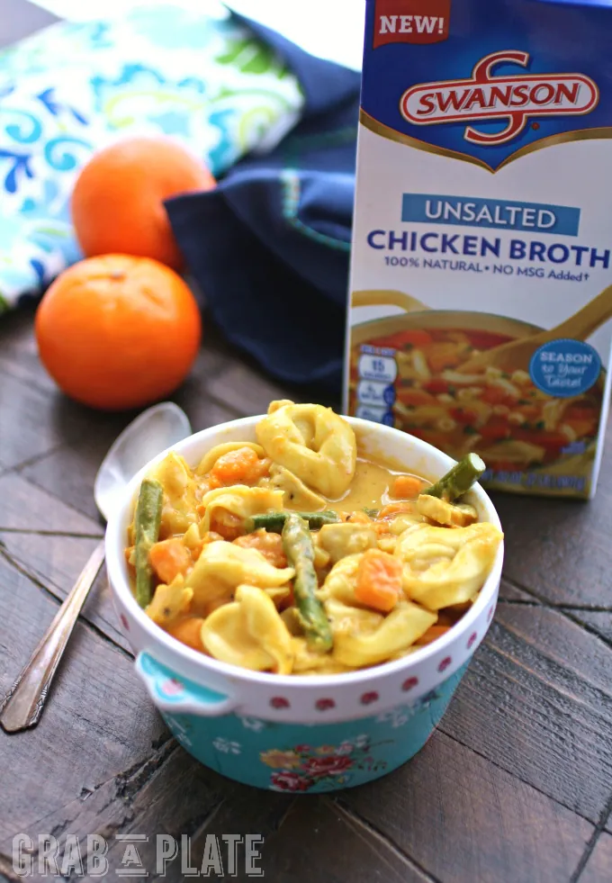 Use broth to create a delicious dish like Curried Vegetable & Chicken Tortellini Soup