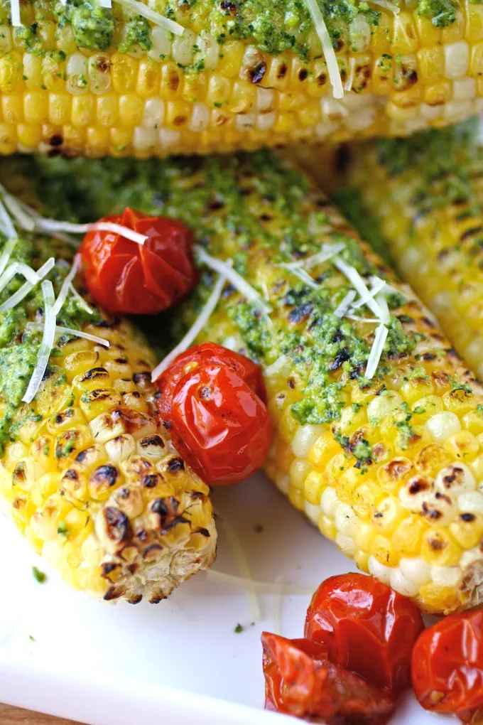 Grilled Corn on the Cob with Kale Pesto is an easy and delicious side!
