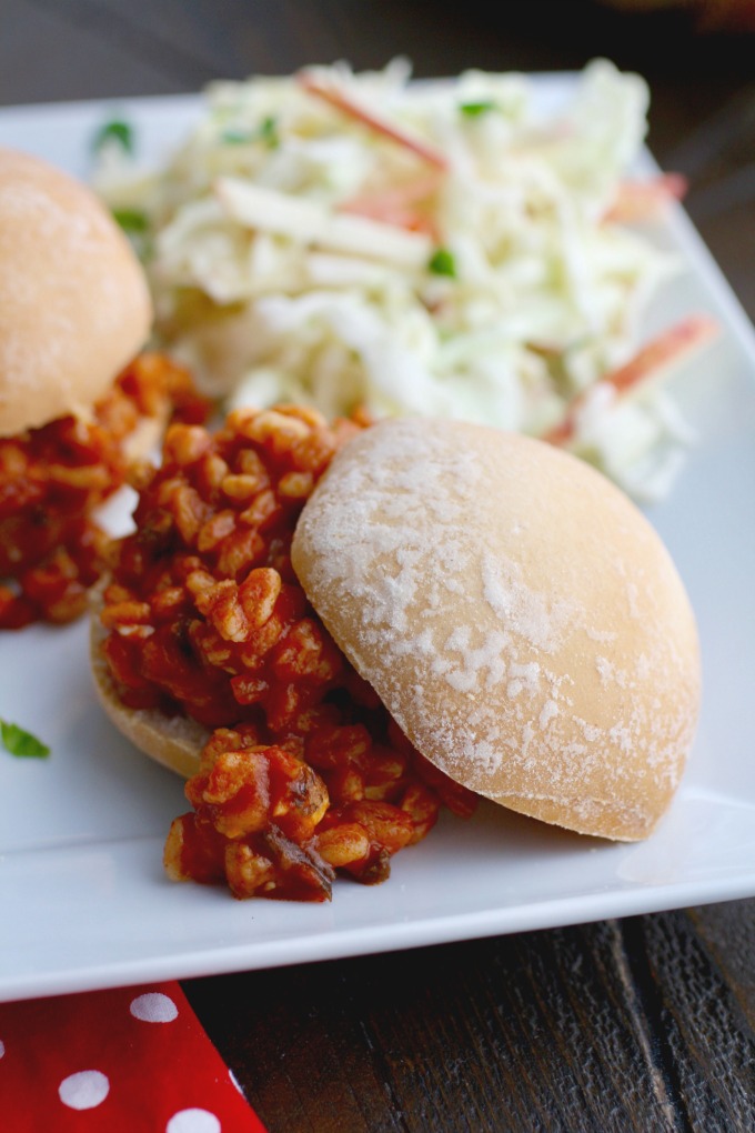 Spicy Sloppy Farro Joes with Creamy Cabbage-Apple Slaw makes a great meal!