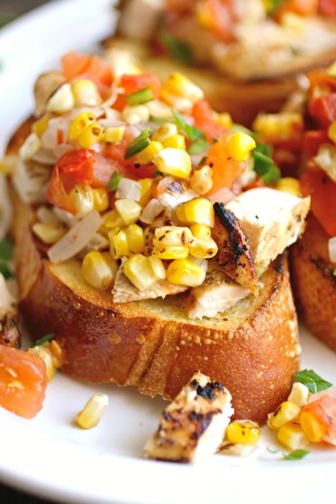 Get up close with these Grilled Chicken and Veggie Bruschetta!