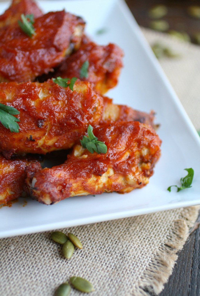 You won't be able to resist the rich flavors in Pumpkin Butter Sriracha Baked Chicken Wings!