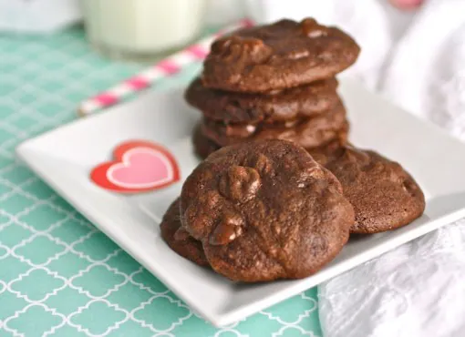 A pile of Dark Chocolate Brownie Drop Cookies