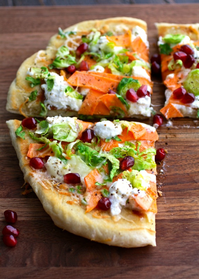 However you slice it, Skillet Pizza with Sweet Potatoes, Brussels Sprouts, and Ricotta is a delicious, easy-to-make dish!