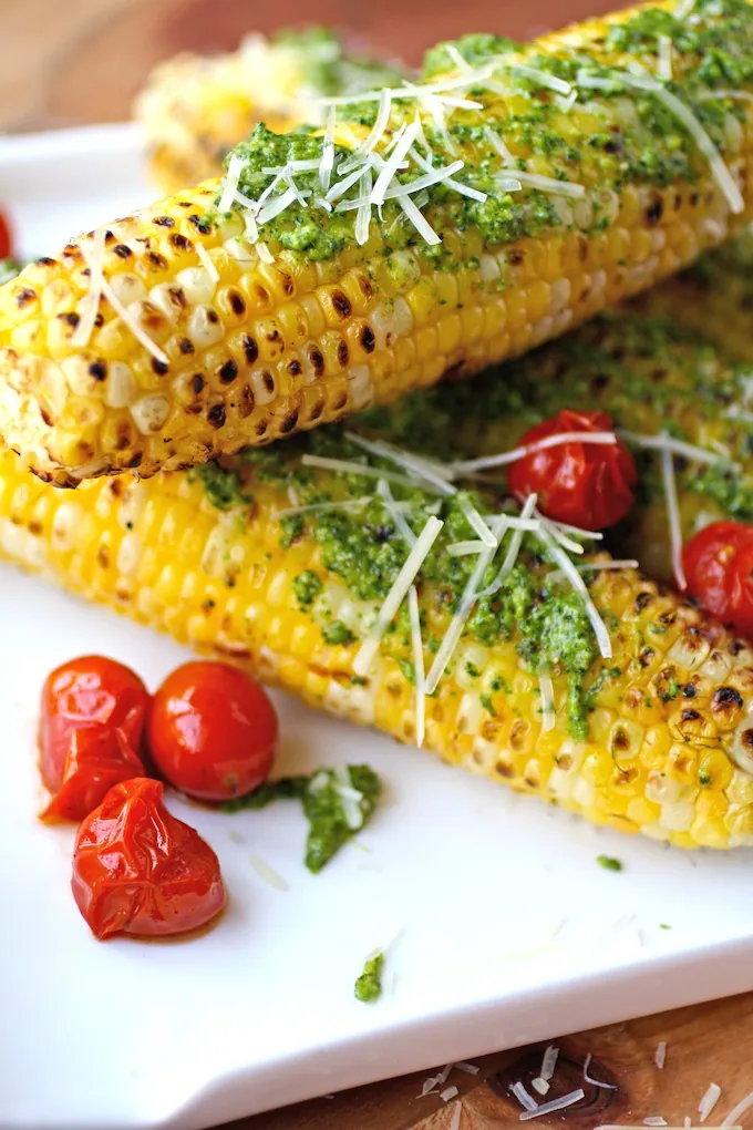Grilled Corn on the Cob with Kale Pesto is a great summer side dish!