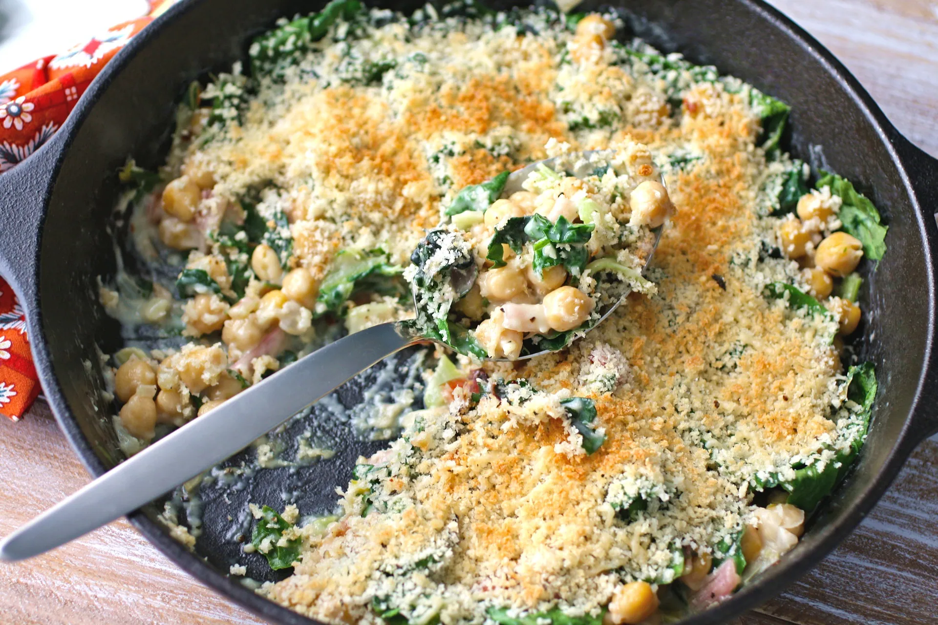 Creamy Skillet Swiss Charad and Chickpeas with Crunchy Breadcrumbs