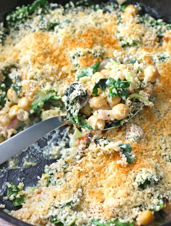 Creamy Skillet Swiss Chard and Chickpeas with Crunchy Breadcrumbs