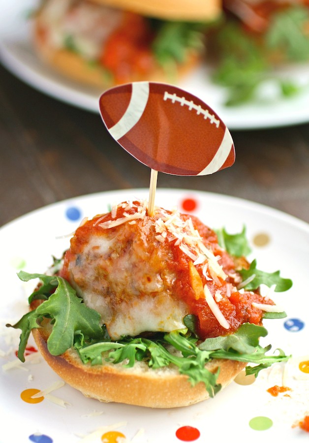 Great party food is here! Mozzarella-Stuffed Meatball Sliders will be a hit!