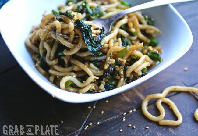 Twirl up a forkful of Pan-Fried Udon Noodles with Garlic and Rapini