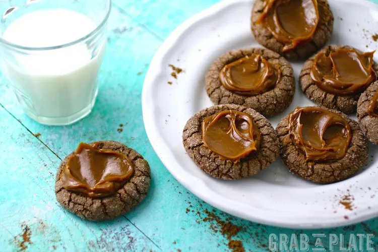 Chocolate-Chili Thumbprint Cookies with Dulce de Leche make an amazing treat any time of year.