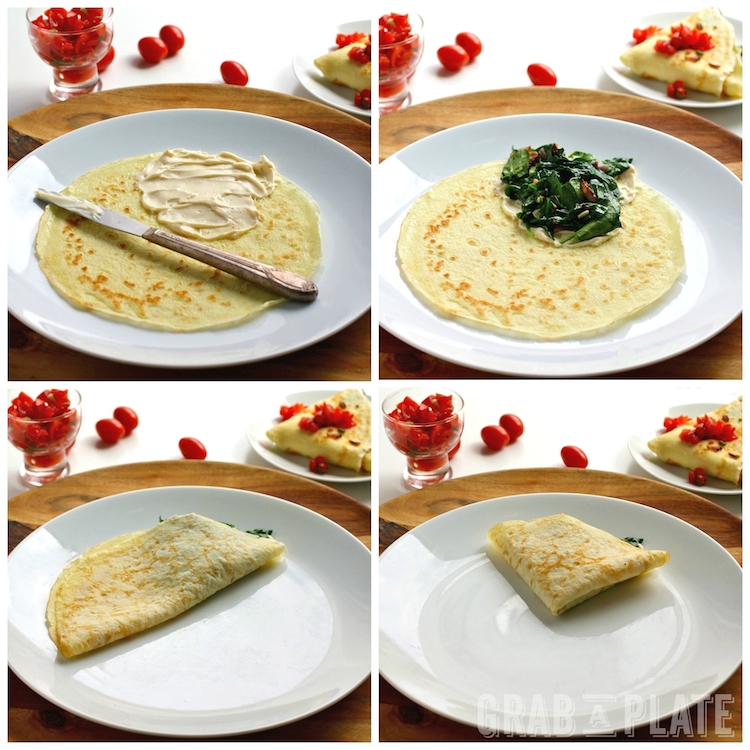 How to easily assemble Spinach, Bacon, and Brie Crêpes