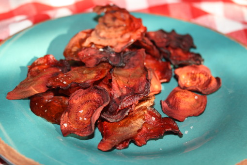 A plate of Baked Beet Chips 