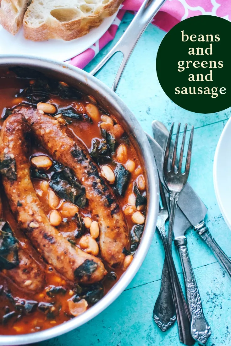 Beans and Greens and Sausage is a delightful Italian meal you'll love! Beans and Greens and Sausage is simple and savory!