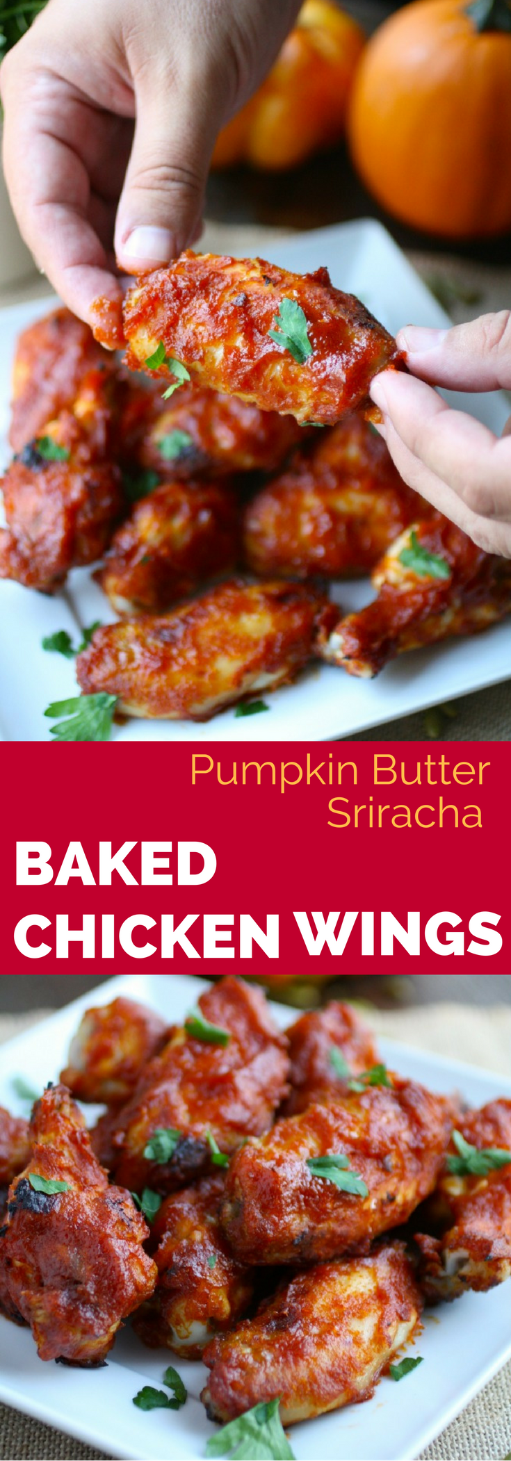 Enjoy these flavorful Pumpkin Butter Sriracha Baked Chicken Wings!