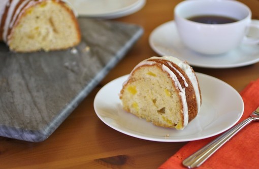 Slice of Glazed Mango, Ginger and Chia Seed Cake