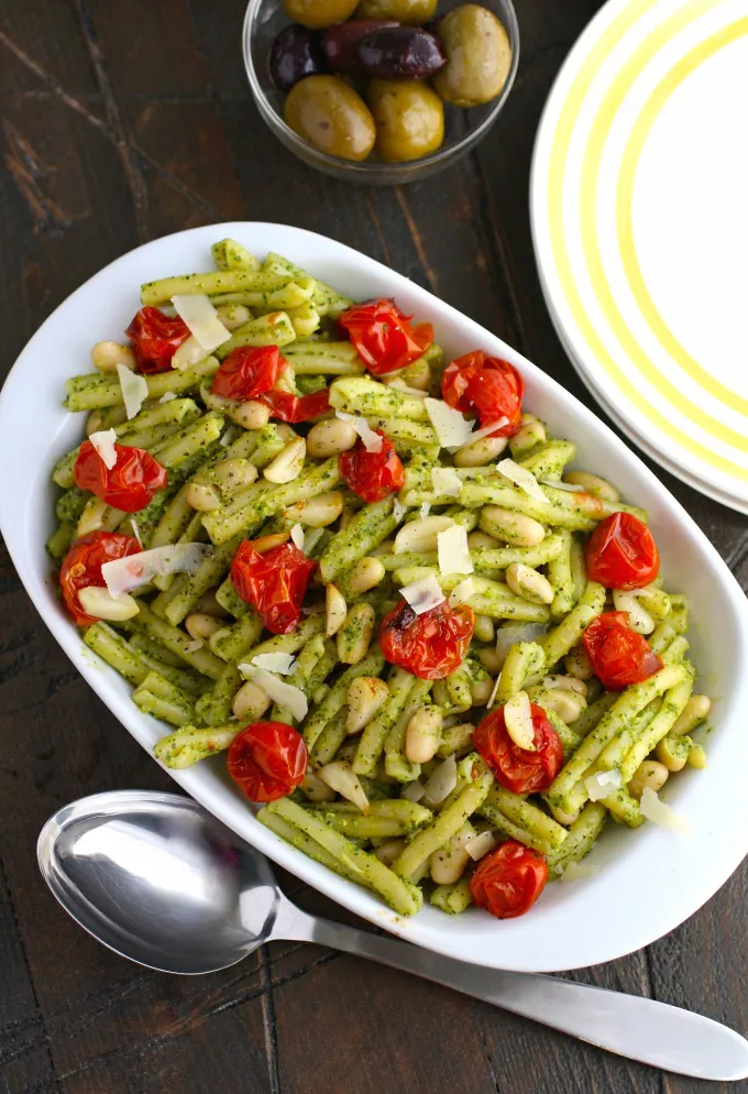 Your family will devour Kale Pesto Pasta with Roasted Tomatoes and White Beans -- it's a great way to use up leftovers!