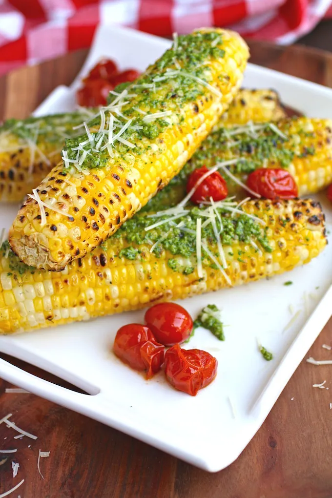 Grilled Corn on the Cob with Kale Pesto is a summer side favorite!