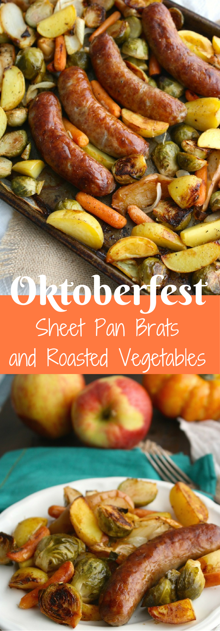 Get ready for your favorite fall foods: Oktoberfest Sheet Pan Brats with Vegetables is tasty, filling, and so easy to make!