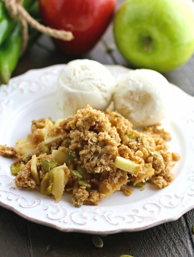 If you like different and delicious, you'll love this dessert: Apple and Hatch Chile Crisp!