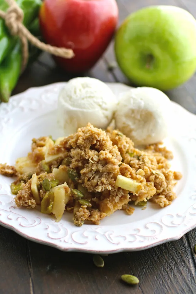 If you like different and delicious, you'll love this dessert: Apple and Hatch Chile Crisp!