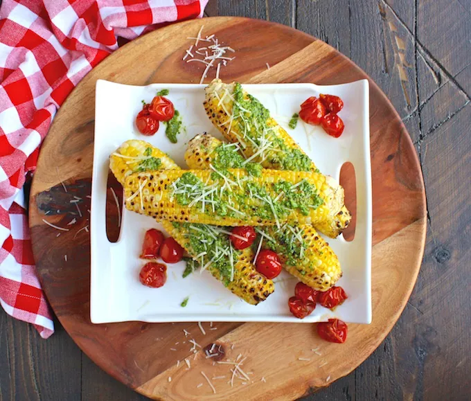 Get the grill ready for Grilled Corn on the Cob with Kale Pesto!