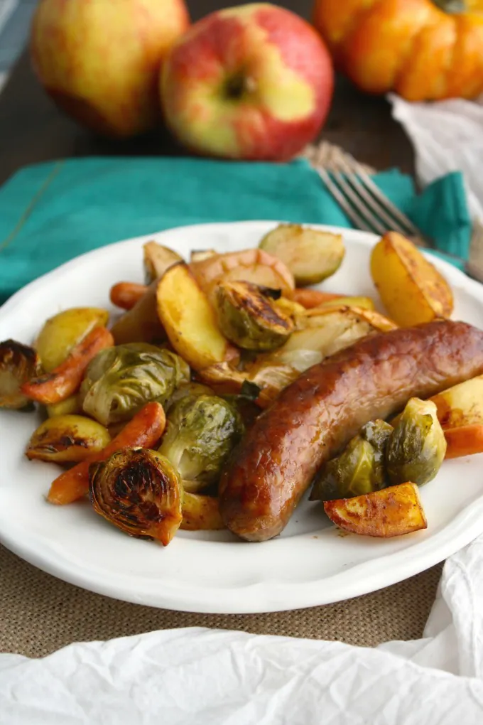 Sit down to a fabulous fall meal: Oktoberfest Sheet Pan Brats with Vegetables!