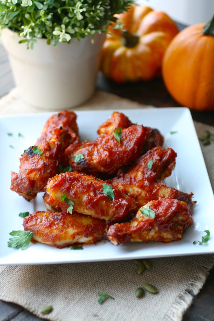 You don't have to save these for the party -- serve Pumpkin Butter Sriracha Baked Chicken Wings during the week, too!