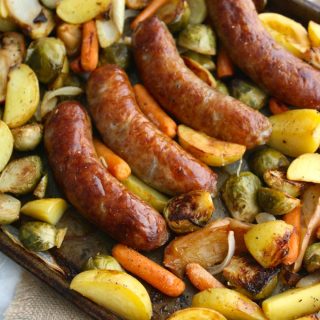 Oktoberfest Sheet Pan Brats with Roasted Vegetables is a fun and easy-to-make meal!