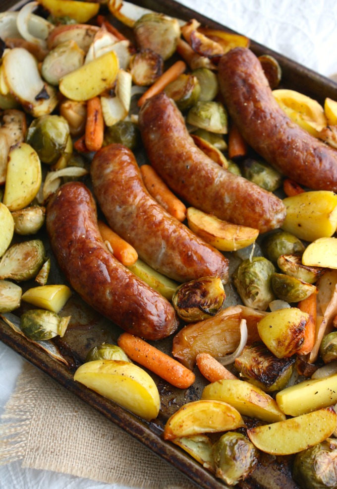 Oktoberfest Sheet Pan Brats with Roasted Vegetables is a fun and easy-to-make meal! 