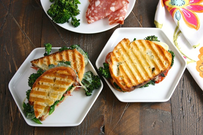 Warm and delicious, these Broccolini, Salami and Provolone Panini are delicious!