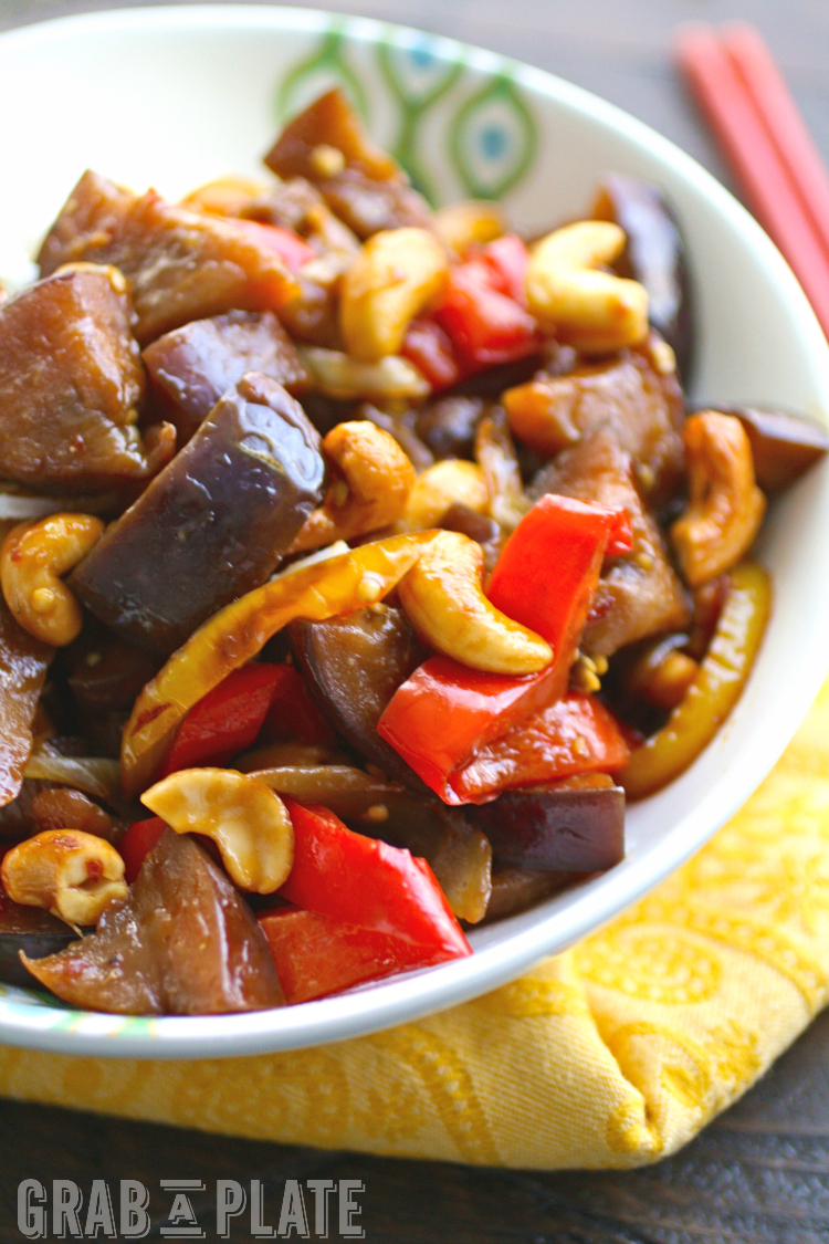 Eat your veggies in a stir-fry! This recipe for Spicy Eggplant Stir-Fry with Cashews is delicious!