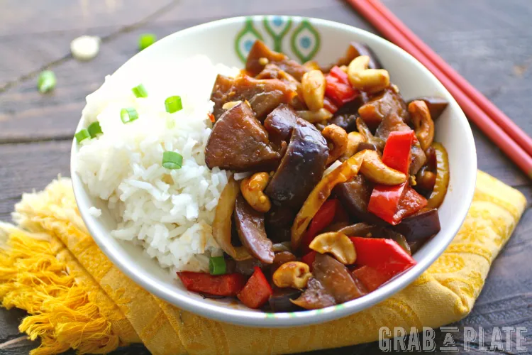 The sauce steals the show in this recipe for Spicy Eggplant Stir-Fry with Cashews.