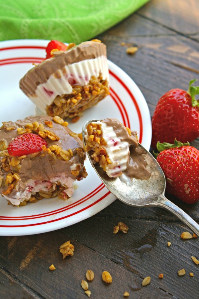 Dig in! Chocolate, Vanilla & Strawberry Frozen Yogurt Cups are a fun treat!