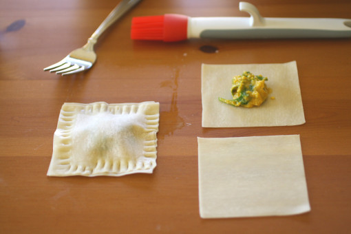 Pumpkin, Arugula and Spinach Wonton Ravioli step2