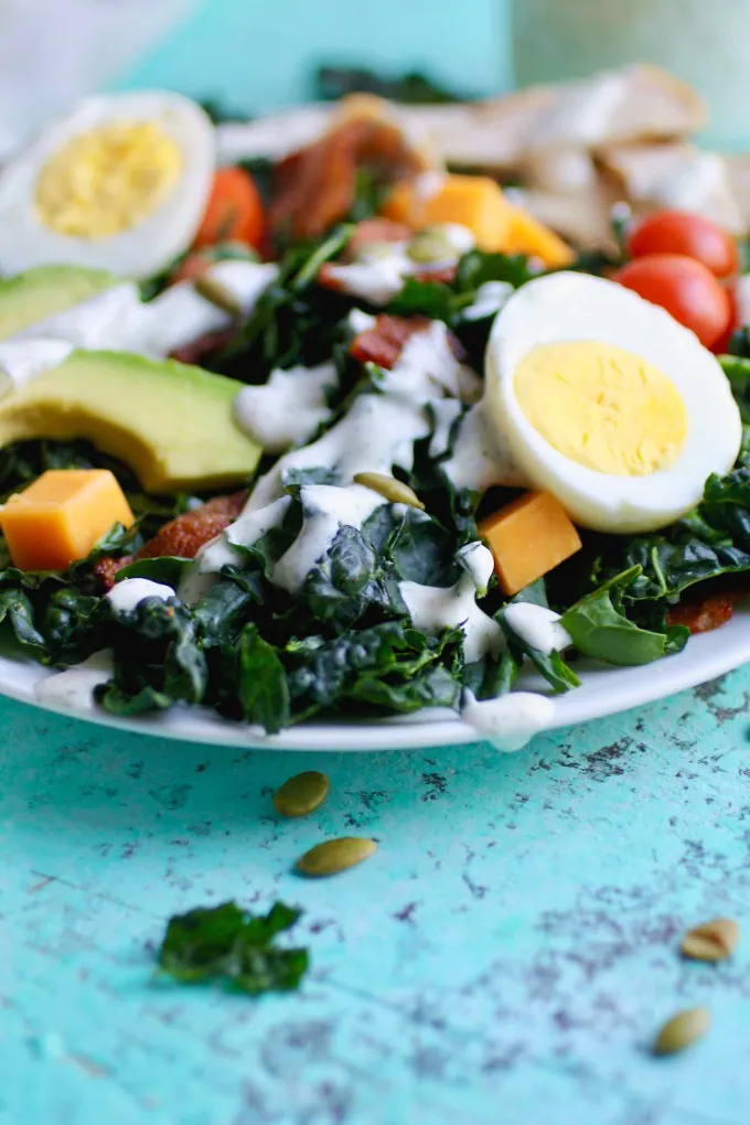 Kale Cobb Salad with Buttermilk Ranch Dressing is perfect for lunch or dinner, and hearty, too!