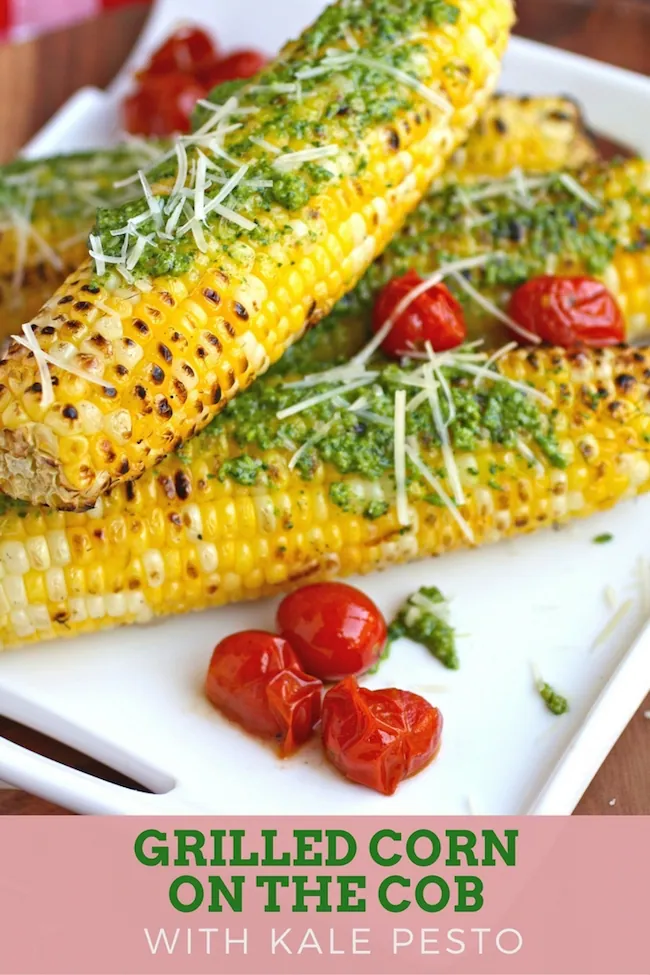 Grilled Corn on the Cob with Kale Pesto is a perfect summer side dish!